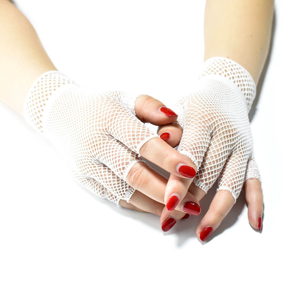 Femboy wear sexy short fishnet half finger gloves