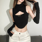 Femboy wear sexy sleeveless crop top with gloves set front