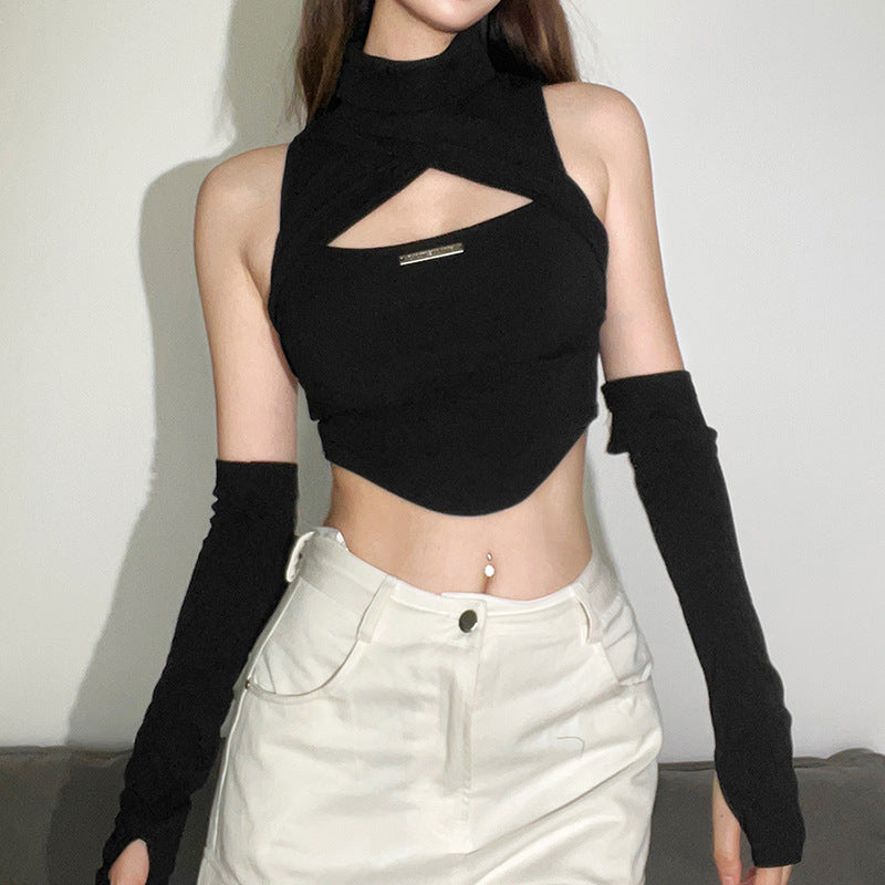 Femboy wear sexy sleeveless crop top with gloves set