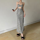 Femboy wear sexy slim silver glitter slip dress femboy fashion