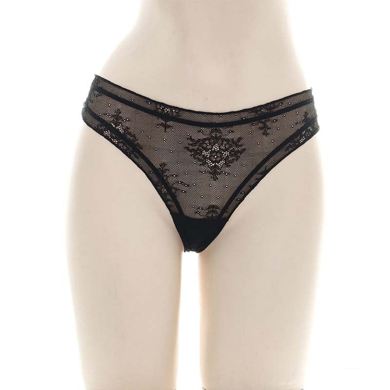 Femboy wear sexy translucent lace rabbit tail panties