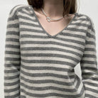 Femboy wear sexy v neck gray and white striped pullover