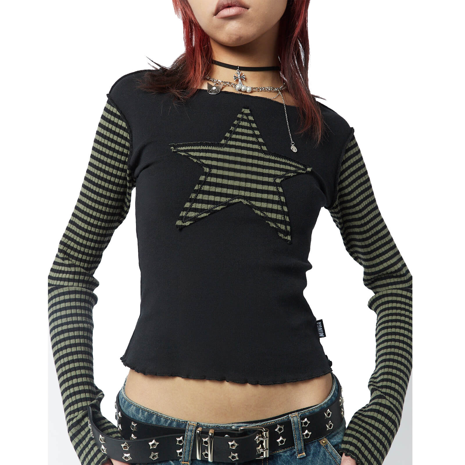 Femboy wear sexy y2k star striped long sleeve tee