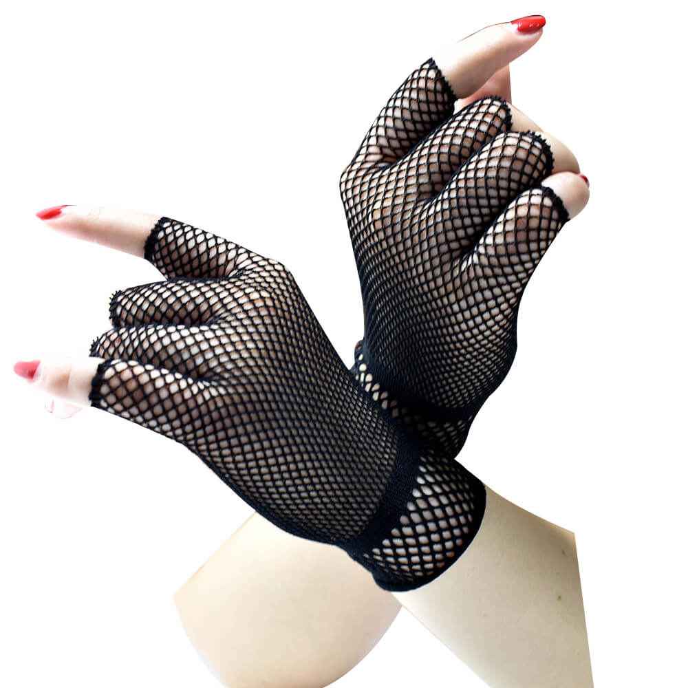 Femboy wear short fishnet half finger gloves