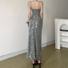 Femboy wear slim silver glitter slip dress side