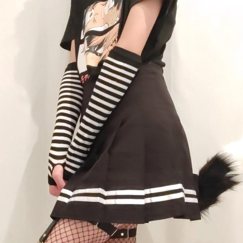 Femboy Wear Striped Arm Warmers Black And White - Femboy Fashion