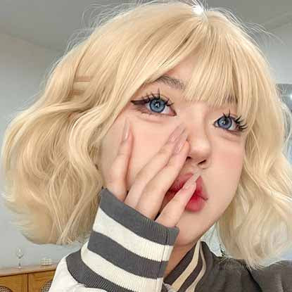 Femboy wear sweet 613 blonde loose wave bob wig front