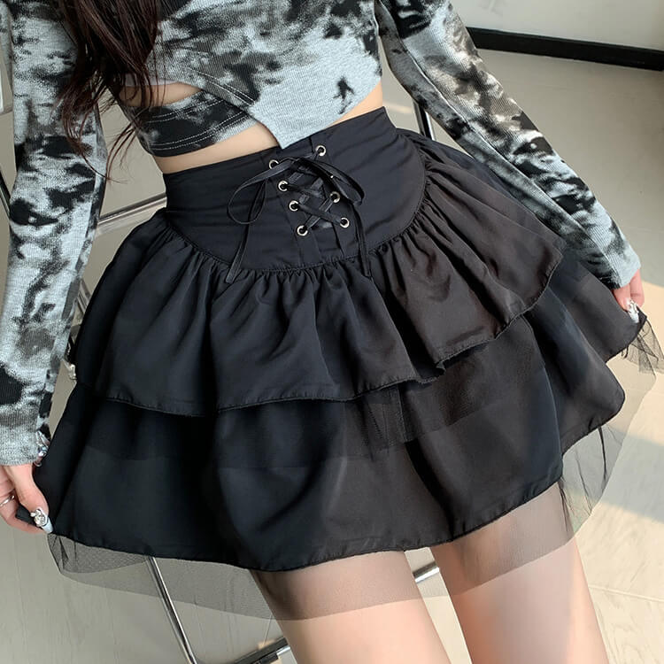 Femboy wear sweet black lace layered skirt