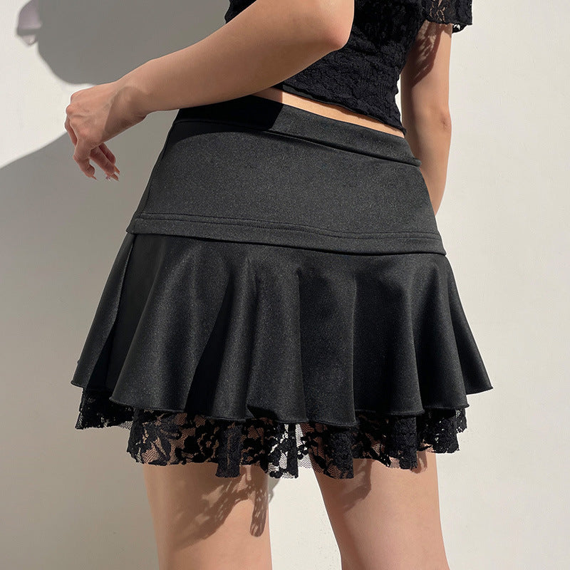 Femboy wear sweet black skirt with bow back