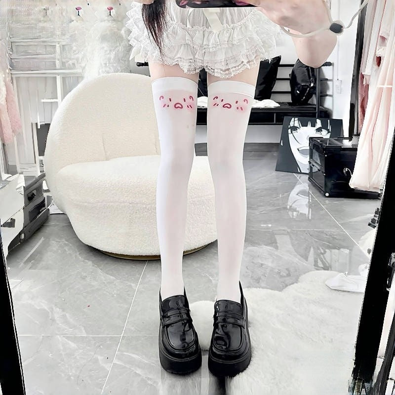 Femboy wear sweet cute memes print high thigh stockings femboy fashion