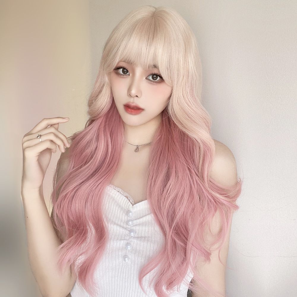 Femboy wear sweet femboy 613 blonde and pink gradient body wave wig for femboy