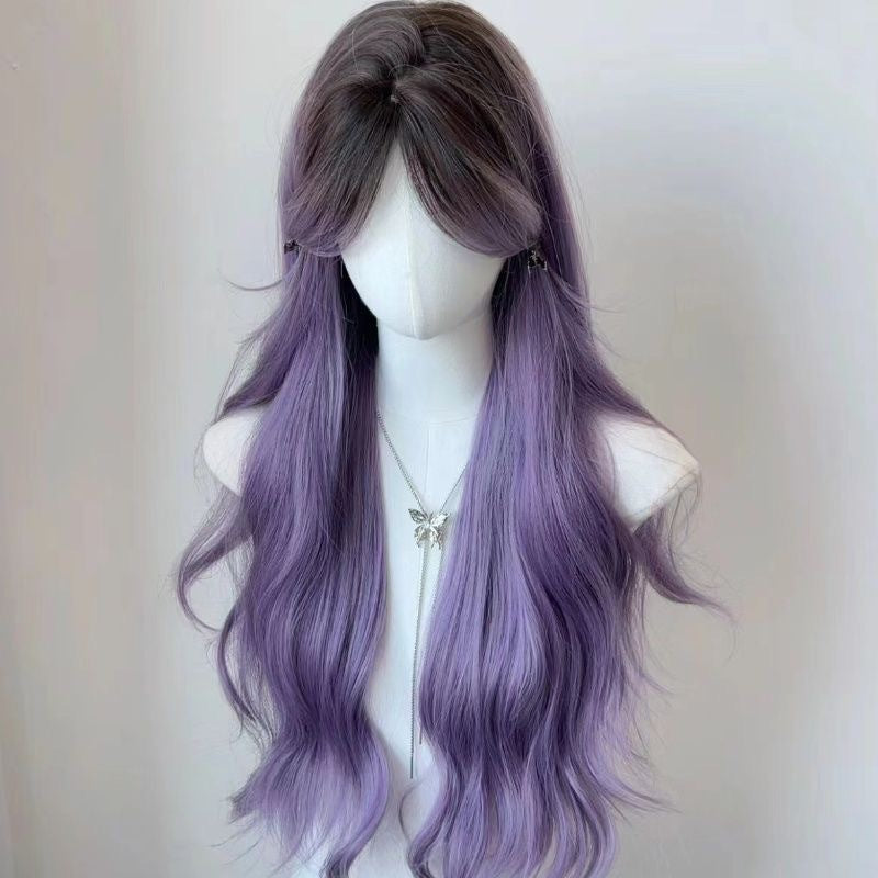 Femboy wear sweet femboy brown purple wig with bangs for femboy