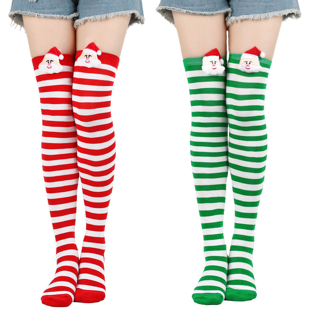 Femboy wear sweet femboy christmas striped thigh high socks with