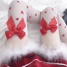 Femboy wear sweet heart christmas thigh high stockings detail