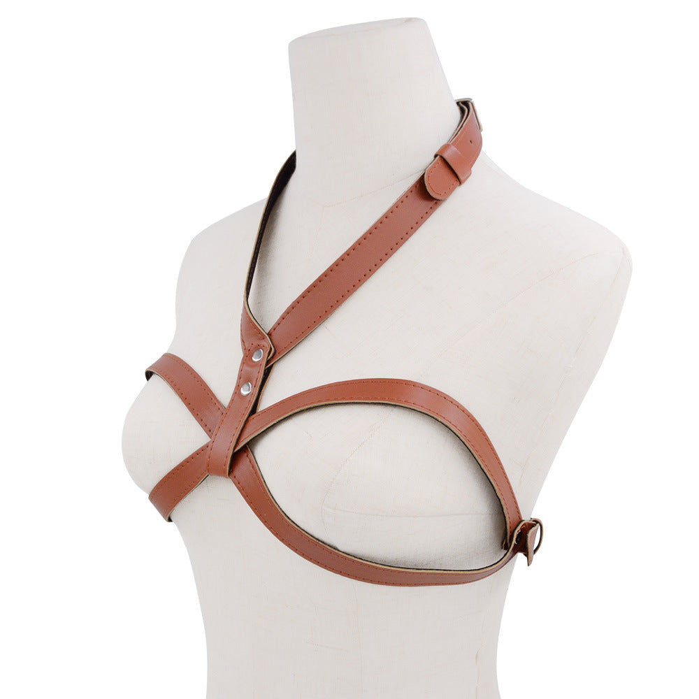 Femboy wear sweet leather cage bra harness for femboy