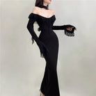 Femboy wear sweet long sleeve black off shoulder dress femboy fashion