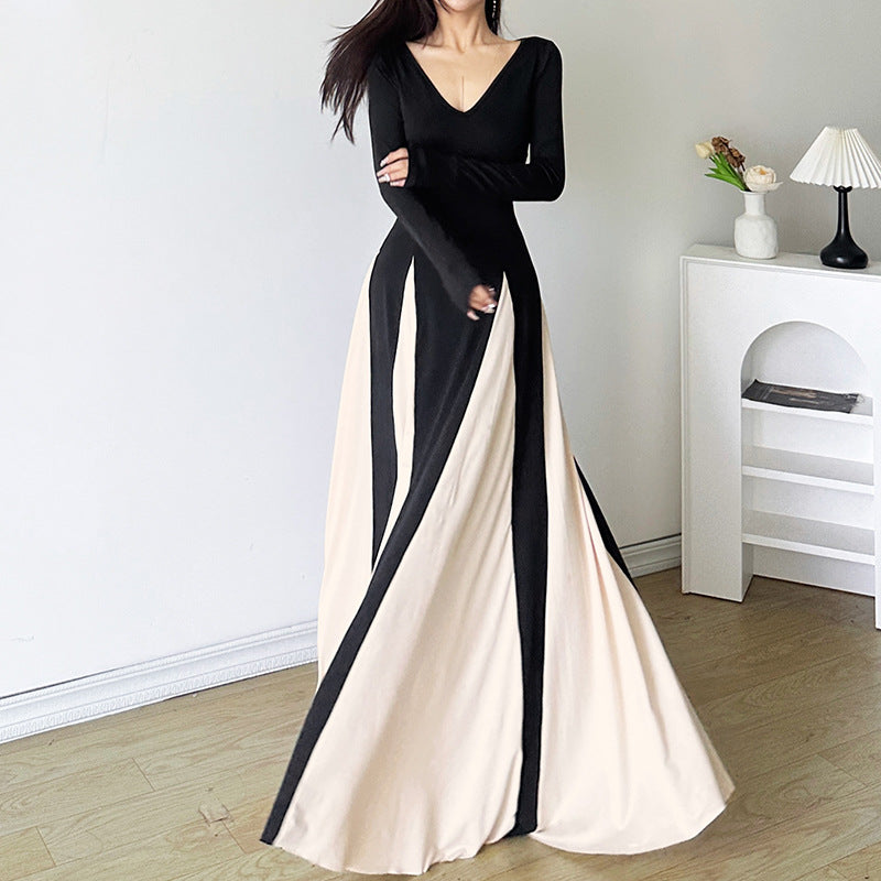 Femboy wear sweet long sleeve color block maxi dress