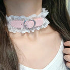 Femboy wear sweet pink leather collar with lace femboy fashion