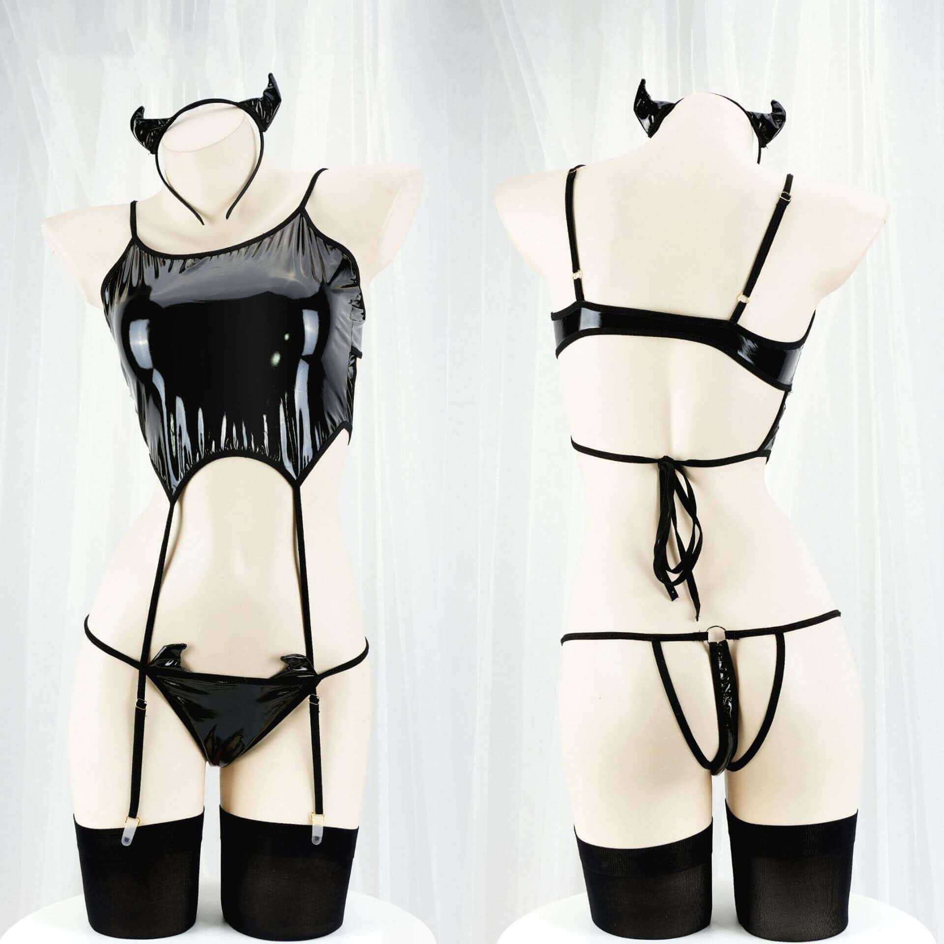 Femboy wear sweet sexy black devil lingerie set