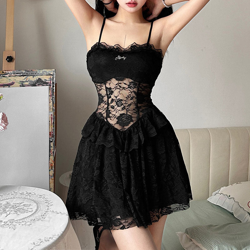 Femboy wear sweet sexy black lace corset dress