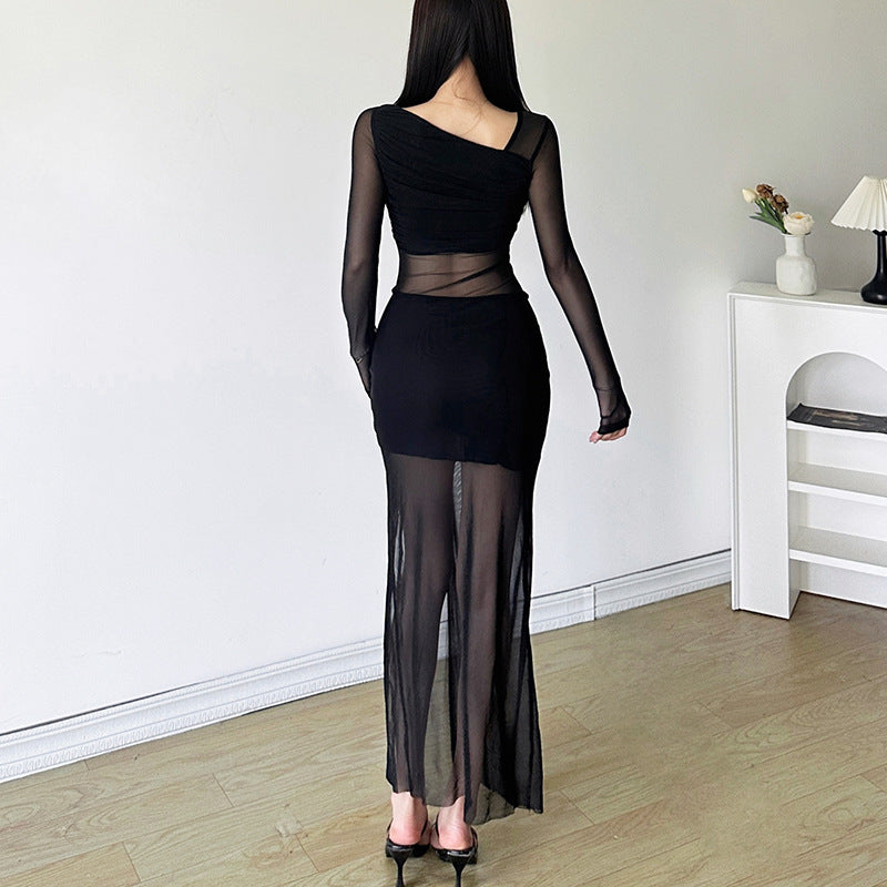 Femboy wear sweet sexy black mesh side slit dress for femboy