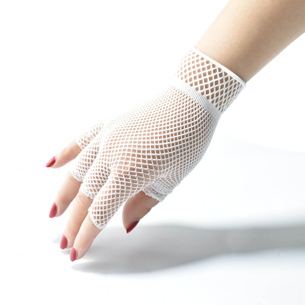 Femboy wear sweet short fishnet half finger gloves