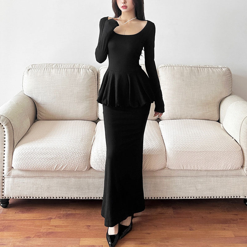 Femboy wear sweet slim long sleeve black dress femboy fashion