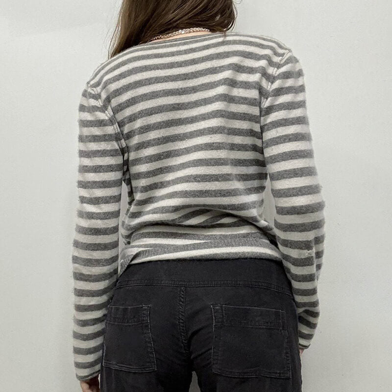 Femboy wear v neck gray and white striped pullover back