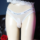 Femboy wear white fashion letter mesh pouch panties