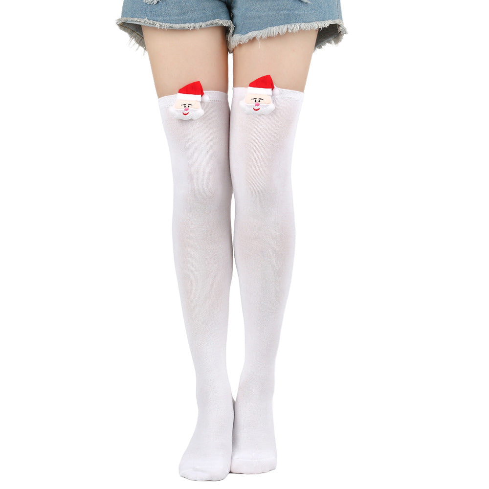 Femboy wear white femboy christmas striped thigh high socks with santa