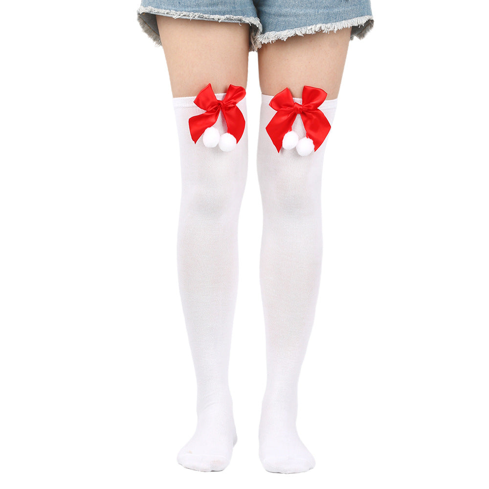 Femboy wear white femboy christmas thigh high socks with bow