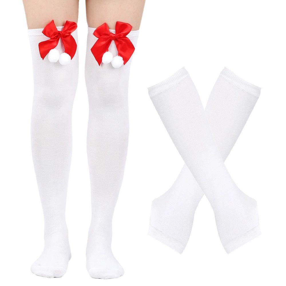 Femboy wear white femboy christmas thigh highs and arm warmers set