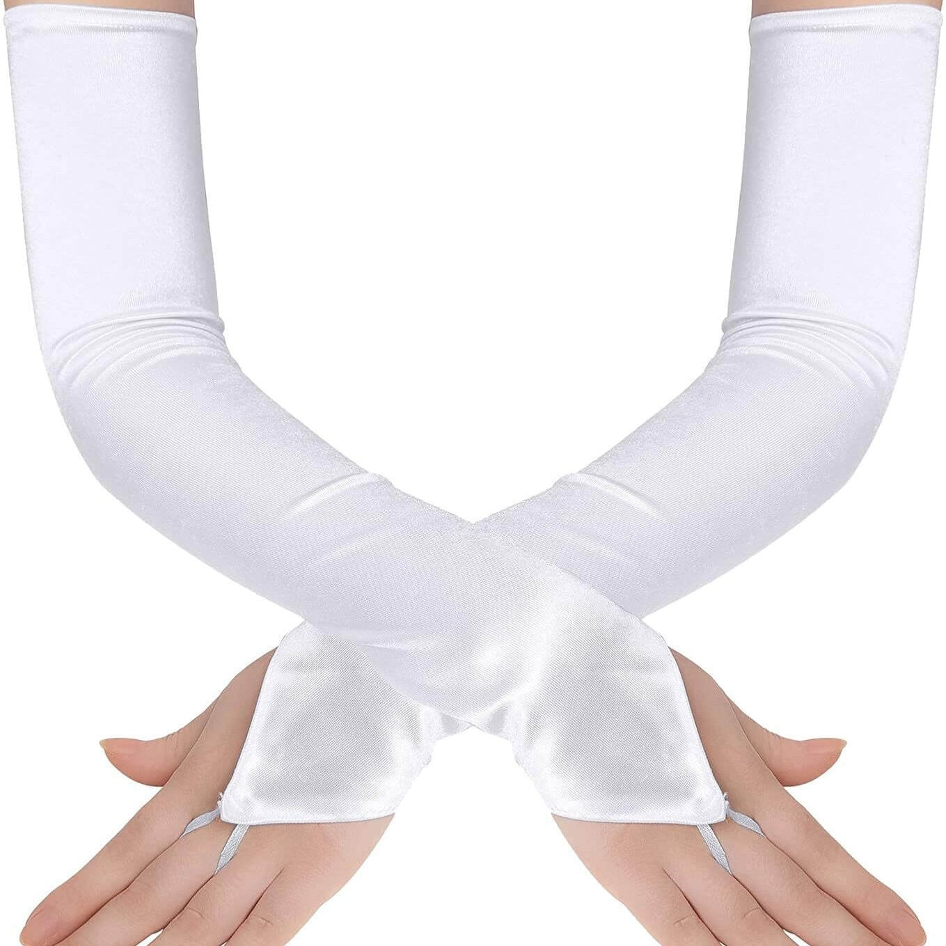 Femboy wear white finger loop gloves