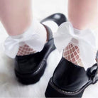 Femboy wear white fishnet short socks with big bow set