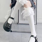 Femboy wear white frilly lolita knee high socks