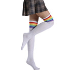 Femboy wear white rainbow striped thigh high socks