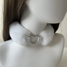 Femboy wear white sexy fur heart choker