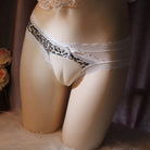 Femboy wear white sexy lace leopard print hiding gaff panties for femboy