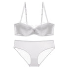 Femboy wear white sexy satin half cup bra and panty set