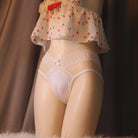 Femboy wear white sweet lace double strapped cameltoe panty