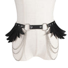 Femboy wear wings leather belt harness with chain fron