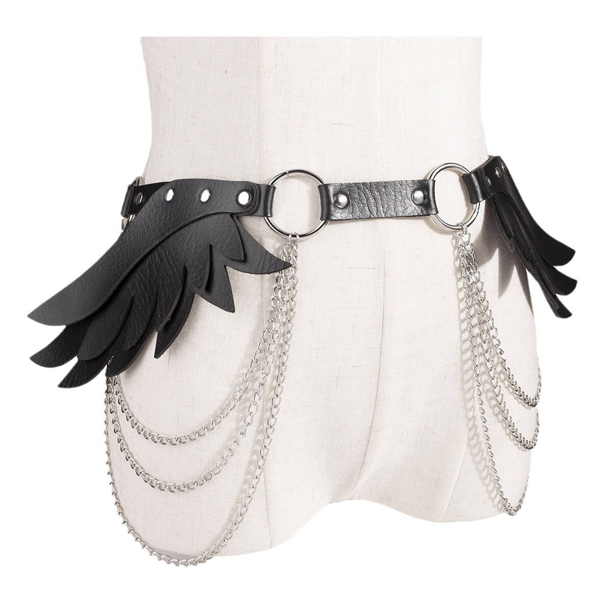 Femboy wear wings leather belt harness with chain side