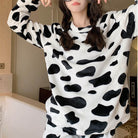 Femboy wear winter fleece cow print pajama set front