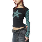 Femboy wear y2k star striped long sleeve tee side