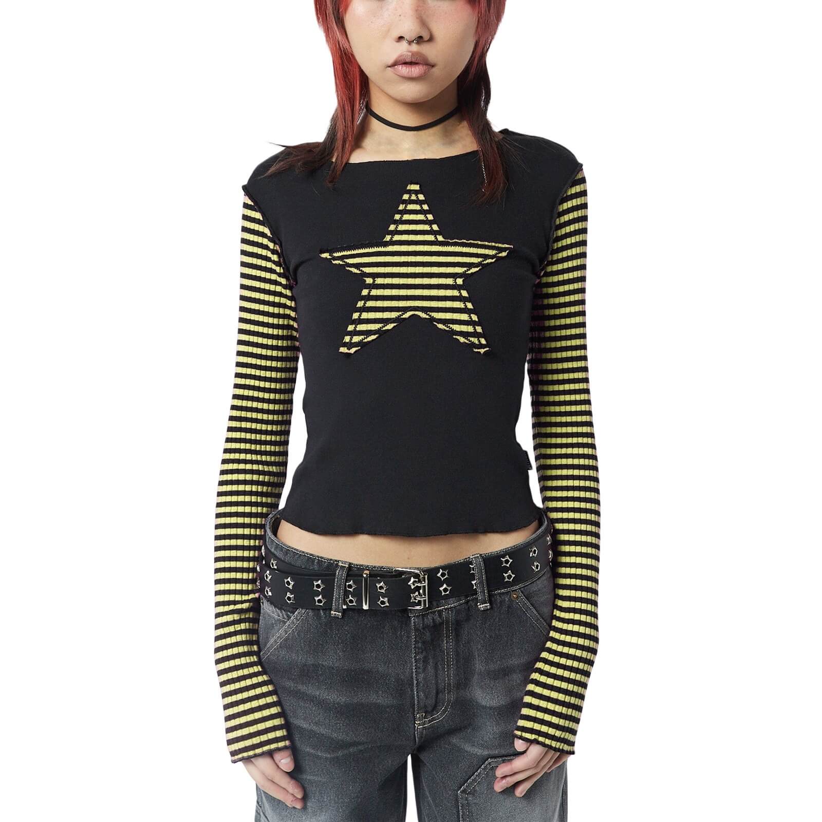 Femboy wear y2k star striped long sleeve tee