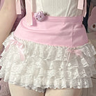 Femboy wearpink multi layer white lace short skirt front