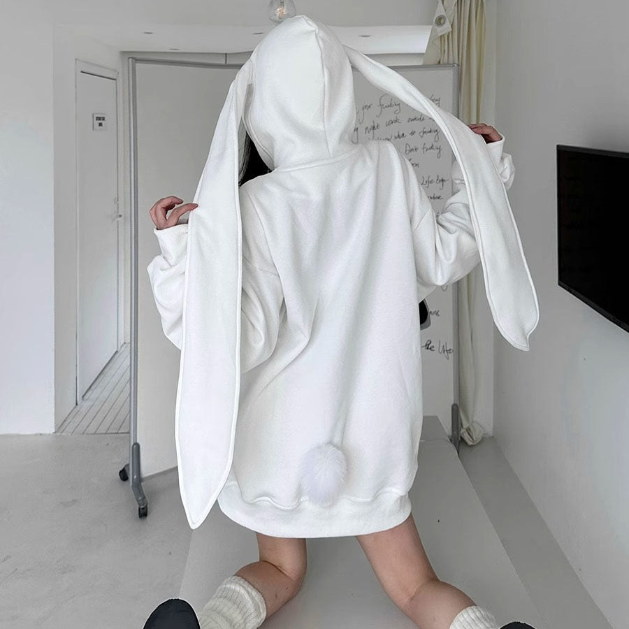 Femboy white bunny ear hoodie back