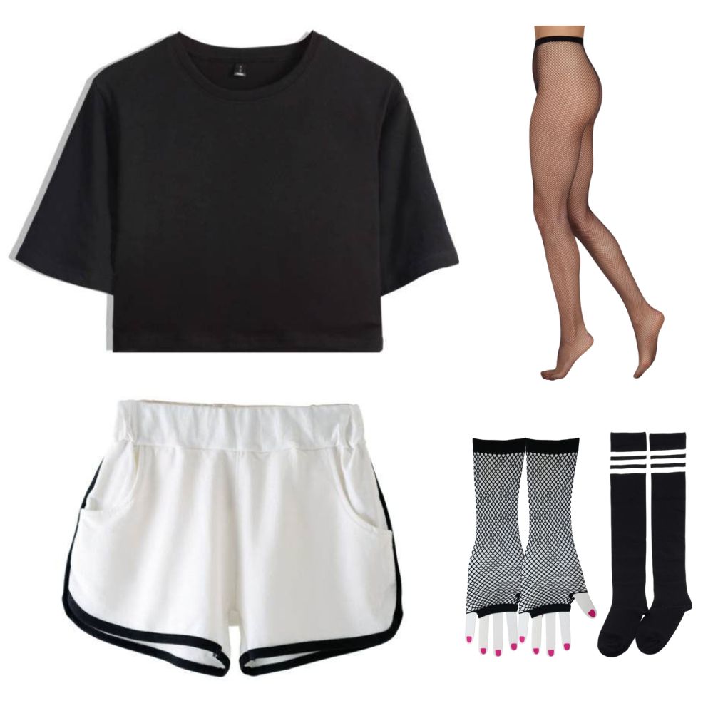 Femboy white dolphin short and black crop top set