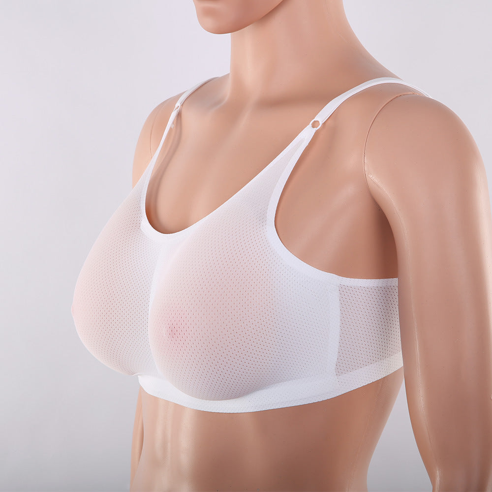 Femboy white silicone breast forms with bra side