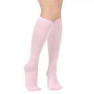 Pink knee-high socks on a white background